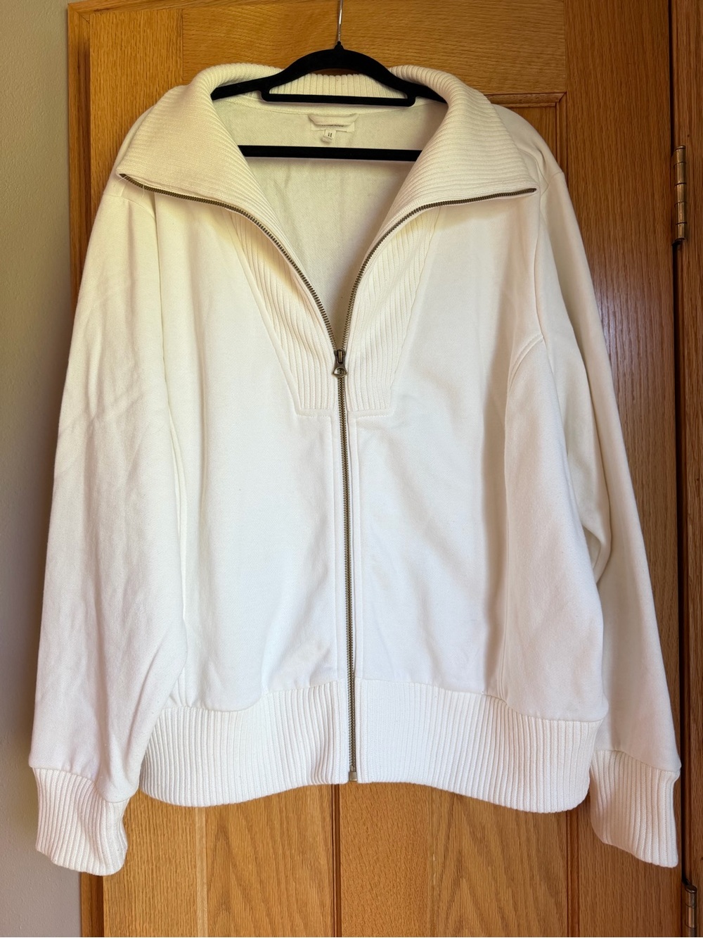 Maurices Off White Ribbed Knit Collar Full Zip Jacket Sweatshirt Plus Size 3X
